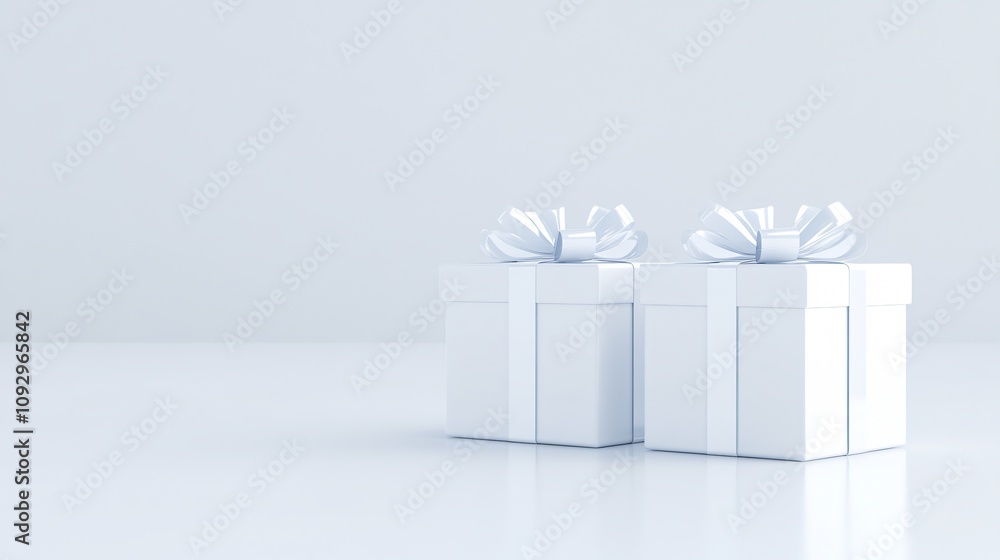 Elegant white mock up gift boxes with bows on a smooth surface. Generative AI Elegant white mock up gift boxes with bows on a smooth surface. Generative AI