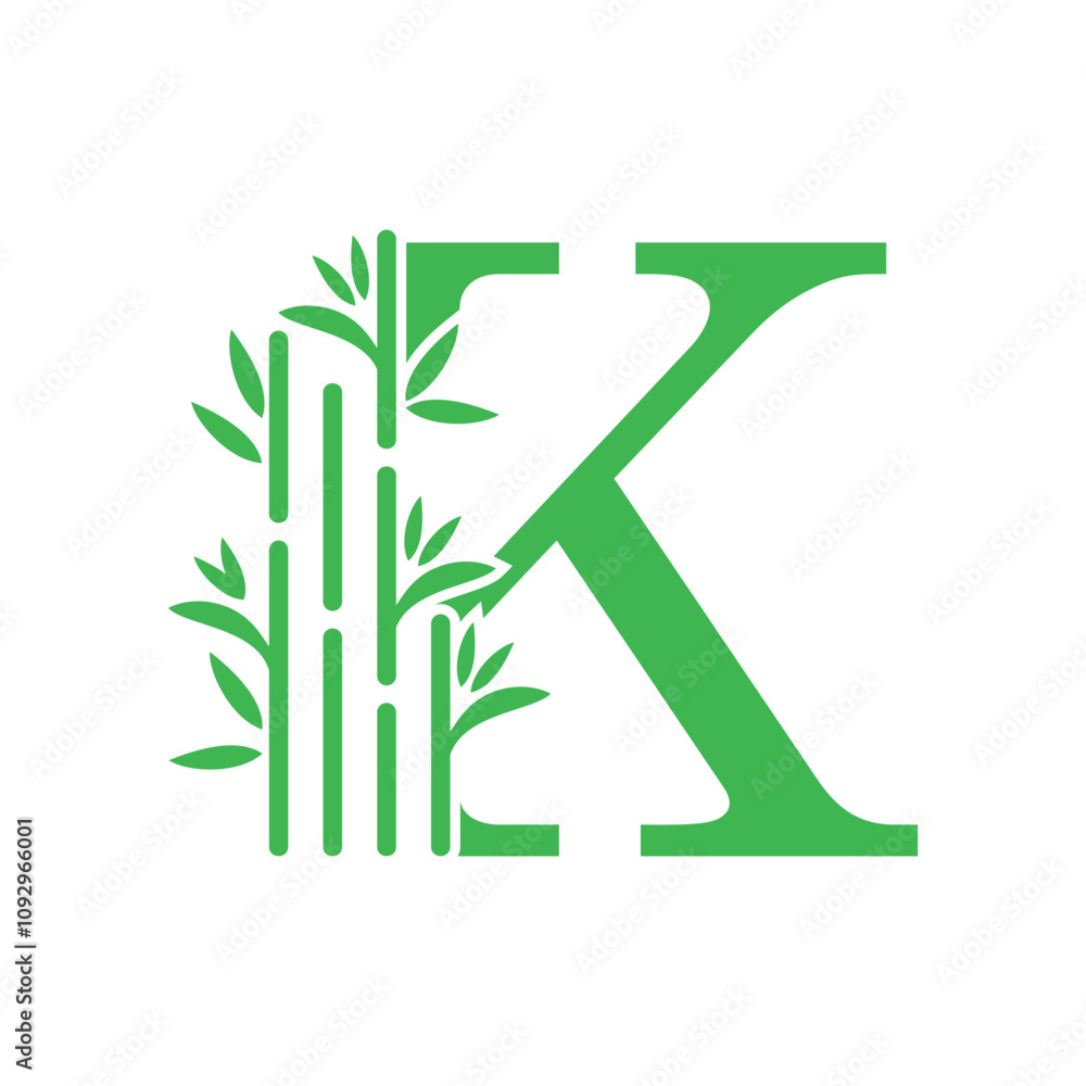 Bamboo and leaf logo design with creative letter concept Bamboo and leaf logo design with creative letter concept