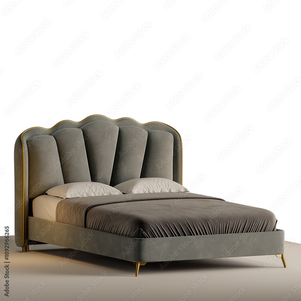 Obraz premium A bed with a white pillow and a grey blanket