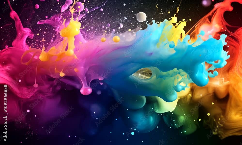 Vibrant rainbow ink swirls in water, creating an abstract cosmic nebula effect. Vibrant rainbow ink swirls in water, creating an abstract cosmic nebula effect.