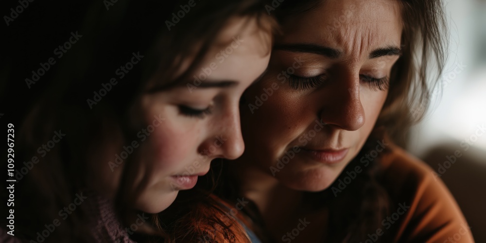 This touching image captures a close moment of two women, highlighting the bond of love, support, and understanding shared in their gentle embrace. This touching image captures a close moment of two women, highlighting the bond of love, support, and understanding shared in their gentle embrace.