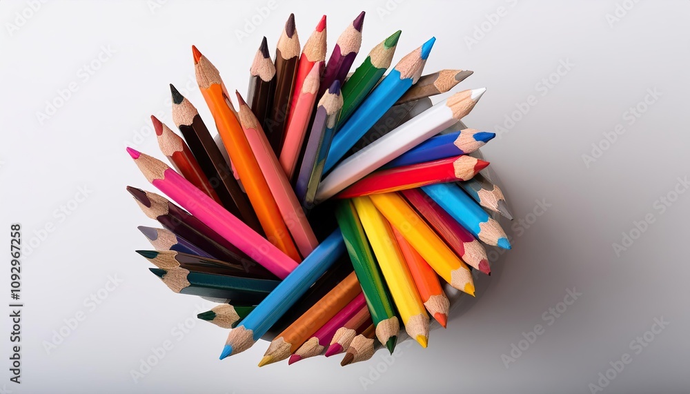 Fototapeta premium Colorful Pencils in Holder Art Supplies Drawing Creativity Education