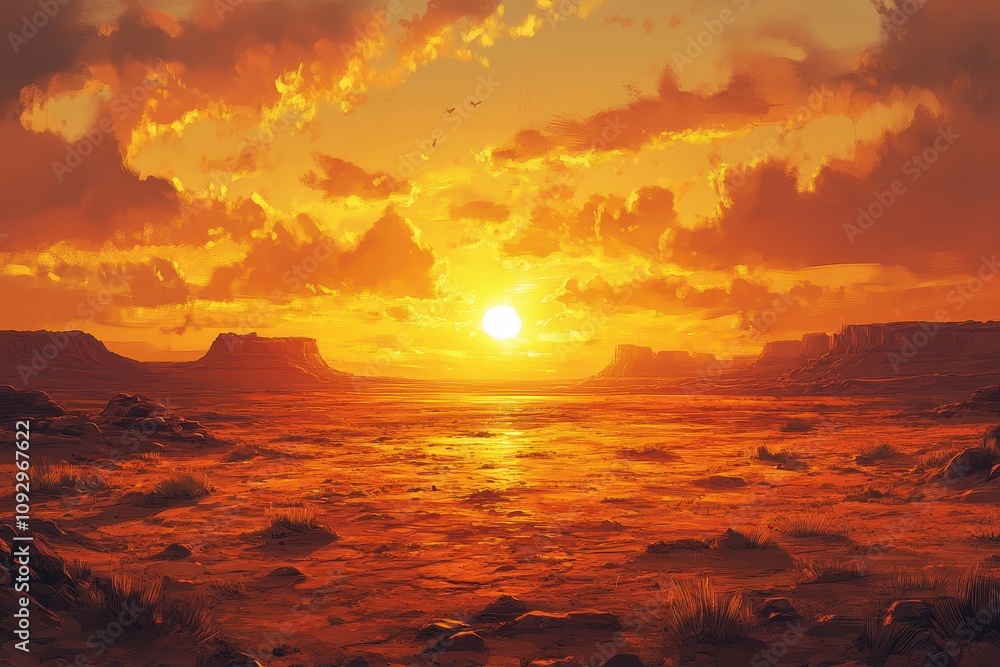Stunning Sunset Over Desert Landscape with Dramatic Clouds and Vibrant Colors in a Serene Natural Setting Stunning Sunset Over Desert Landscape with Dramatic Clouds and Vibrant Colors in a Serene Natural Setting
