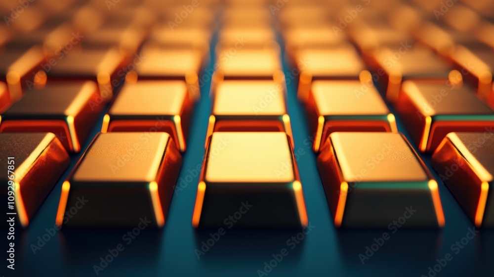 Gold bars forming a grid reflecting warm light: futuristic financial concept Gold bars forming a grid reflecting warm light: futuristic financial concept