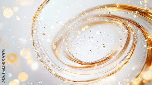 Golden swirl wave with shiny sparkling lights, enhancing celebration and  festive atmosphere silver white illustration advertisement background.