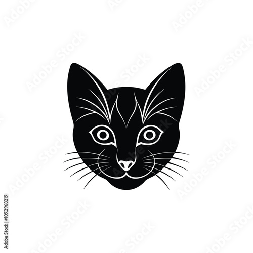 Black and white cat head silhouette design vector art illustration