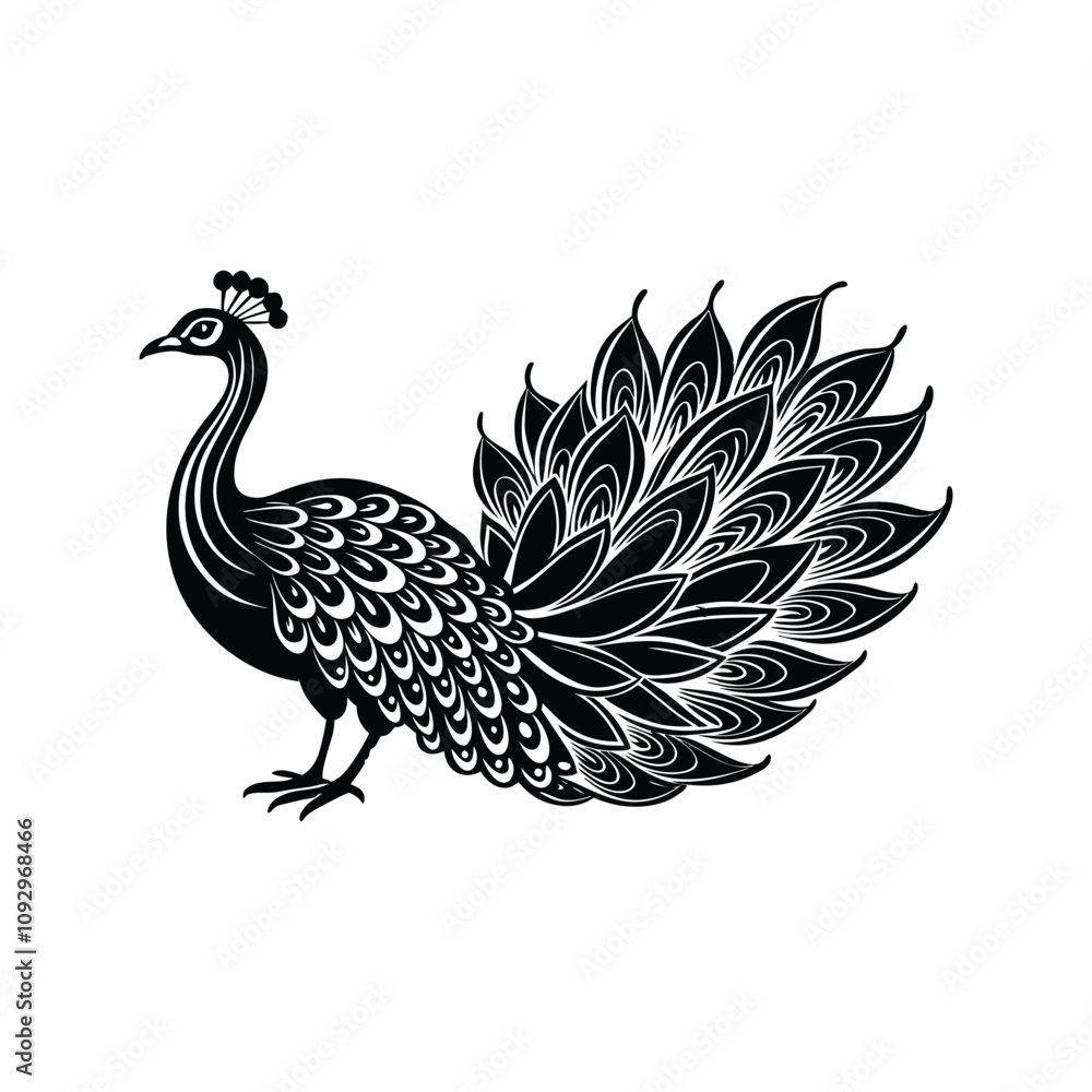 Black and white peacock silhouette design vector art illustration Black and white peacock silhouette design vector art illustration