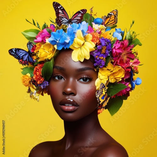 Wallpaper Mural Radiant lady adorned with floral crown and butterflies. Torontodigital.ca