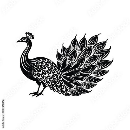 Black and white peacock silhouette design vector art illustration