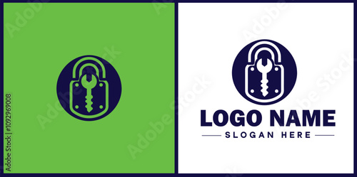 Locksmith icon Keysmith Lock technician Key specialist flat logo sign symbol editable vector