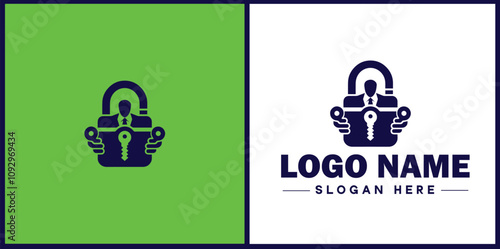 Locksmith icon Keysmith Lock technician Key specialist flat logo sign symbol editable vector