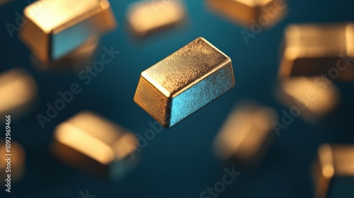 Wallpaper Mural Gold bars floating on a dark blue background: finance and investment concept Torontodigital.ca