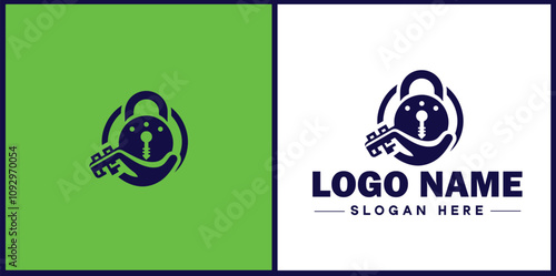 Locksmith icon Keysmith Lock technician Key specialist flat logo sign symbol editable vector