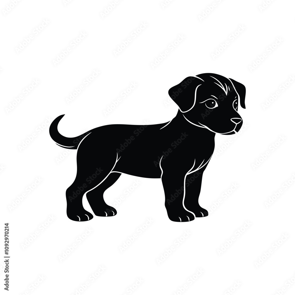 Black and white dog silhouette design vector art illustration Black and white dog silhouette design vector art illustration