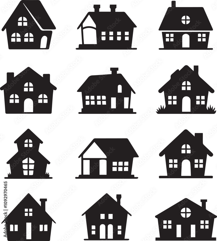 Fototapeta premium Vector illustration of multiple black house silhouettes