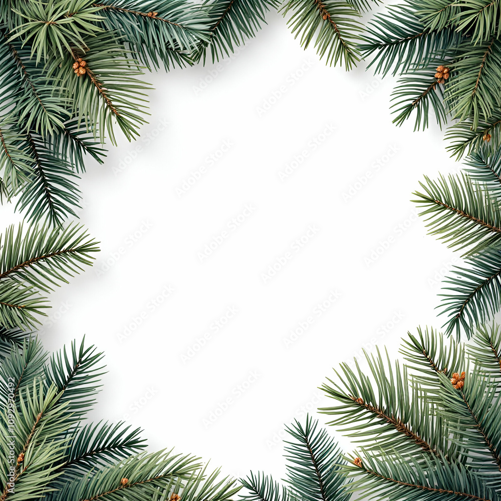 Pine Border Frame White Background Copy Space Area Pine Border Frame White Background Copy Space Area