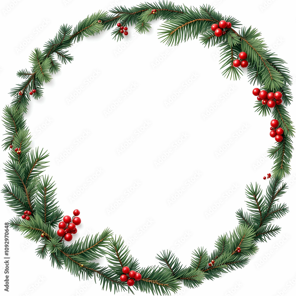 Pine Border Frame White Background Copy Space Area Pine Border Frame White Background Copy Space Area