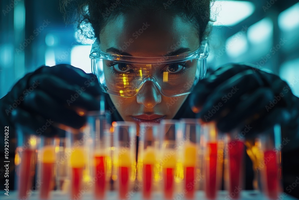 Scientist Analyzing Samples in a Laboratory Setting with Focused Expression and Advanced Equipment Scientist Analyzing Samples in a Laboratory Setting with Focused Expression and Advanced Equipment
