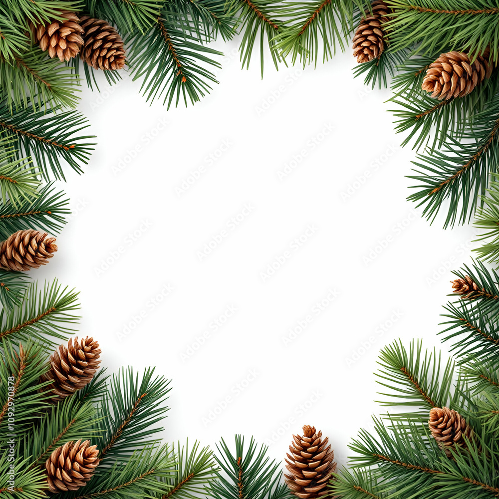 Pine Border Frame White Background Copy Space Area Pine Border Frame White Background Copy Space Area