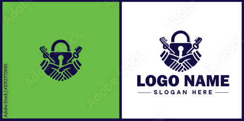 Locksmith icon Keysmith Lock technician Key specialist flat logo sign symbol editable vector