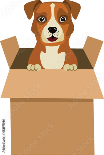 Cute Dog Cartoon in Carton Box Vector Illustration.