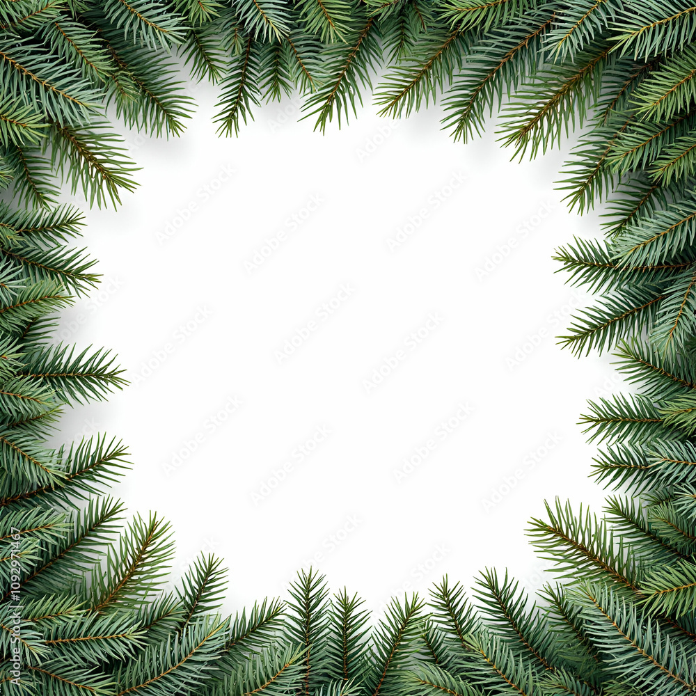 Pine Border Frame White Background Copy Space Area Pine Border Frame White Background Copy Space Area
