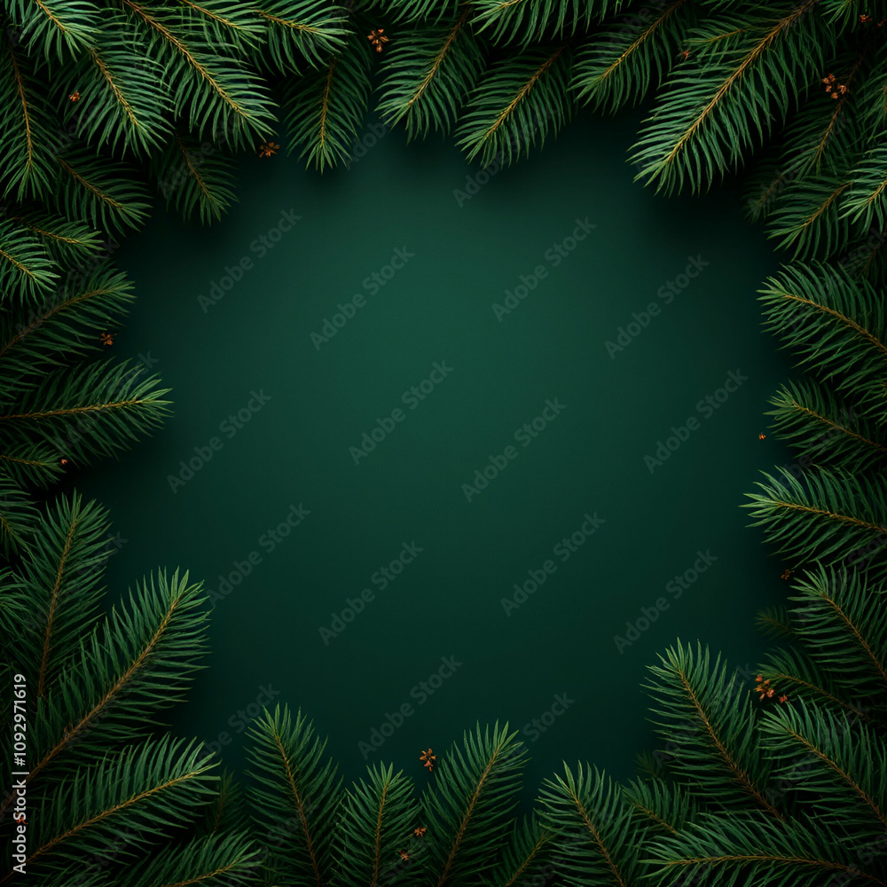 Pine Border Frame White Background Copy Space Area Pine Border Frame White Background Copy Space Area