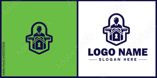 Locksmith icon Keysmith Lock technician Key specialist flat logo sign symbol editable vector