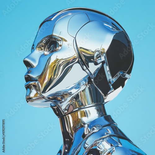 Futuristic metallic humanoid with circular head design photo