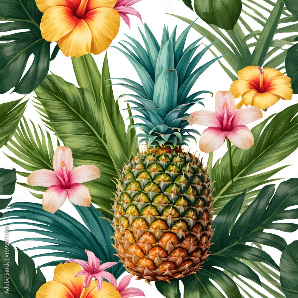high-resolution colorful pineapple illustration with tropical leaves and flowers perfect for trendy decor and wall art high-resolution colorful pineapple illustration with tropical leaves and flowers perfect for trendy decor and wall art