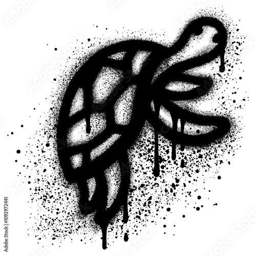Turtle graffiti with black spray paint. vector illustration.