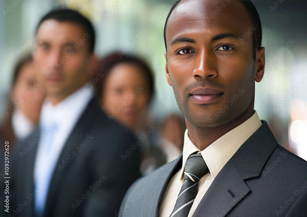 A young African-American black man professional outstanding confidence business woman person and good teamwork support promotion to up position leader supervisor manager modern office background A young African-American black man professional outstanding confidence business woman person and good teamwork support promotion to up position leader supervisor manager modern office background