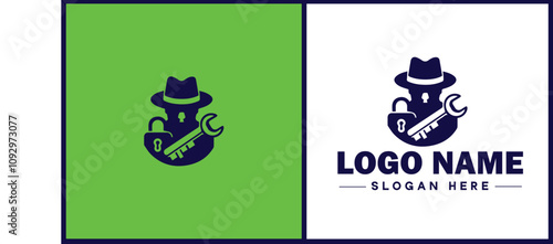 Locksmith icon Keysmith Lock technician Key specialist flat logo sign symbol editable vector