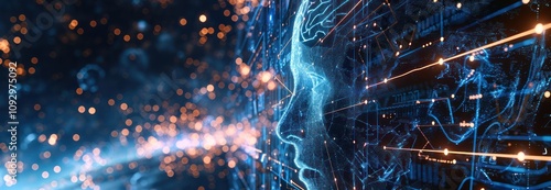 Cyberspace Digital Brain human face artificial intelligence big data analysis futuristic information