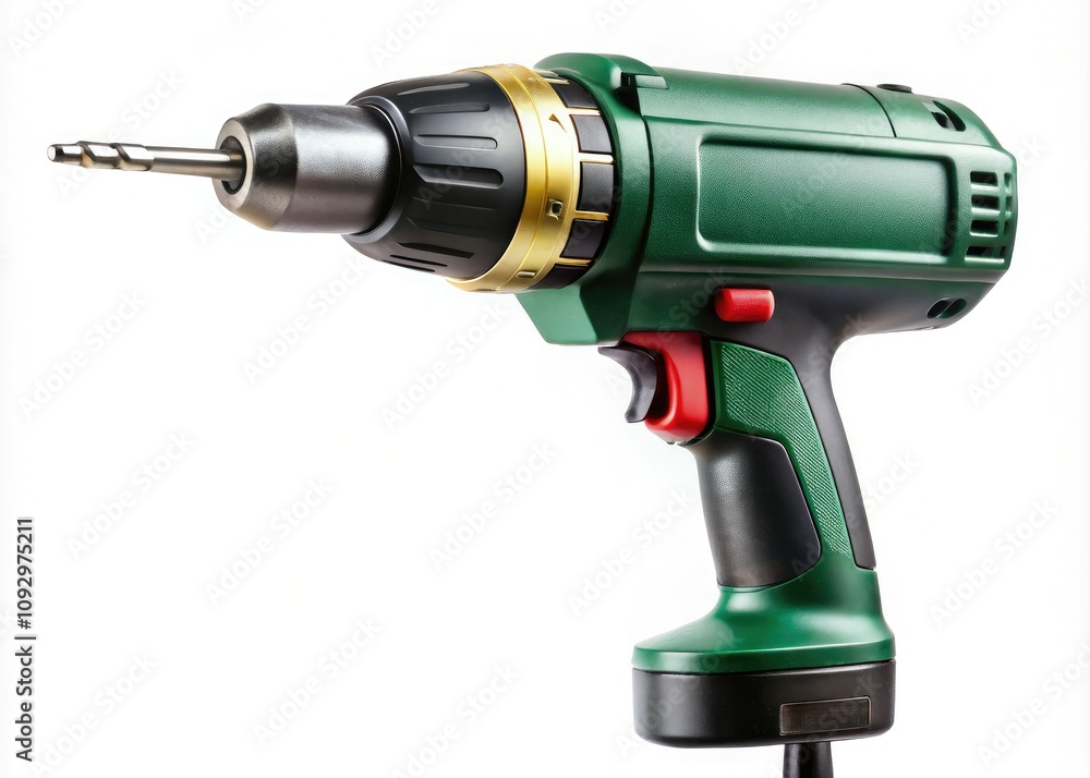 Close-up image of an electric drill on a clean white background, ideal for DIY, home improvement, renovation, and professional construction applications, showcasing its versatility. Close-up image of an electric drill on a clean white background, ideal for DIY, home improvement, renovation, and professional construction applications, showcasing its versatility.