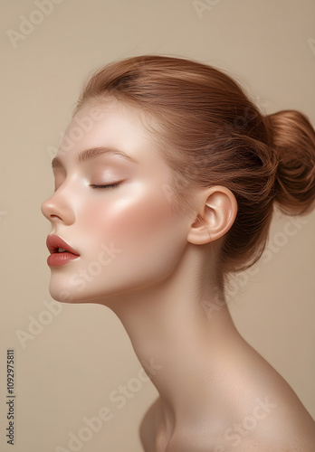 Close-up of the face, showing soft and flawless skin without any blemishes or imperfections, highlighting natural beauty.