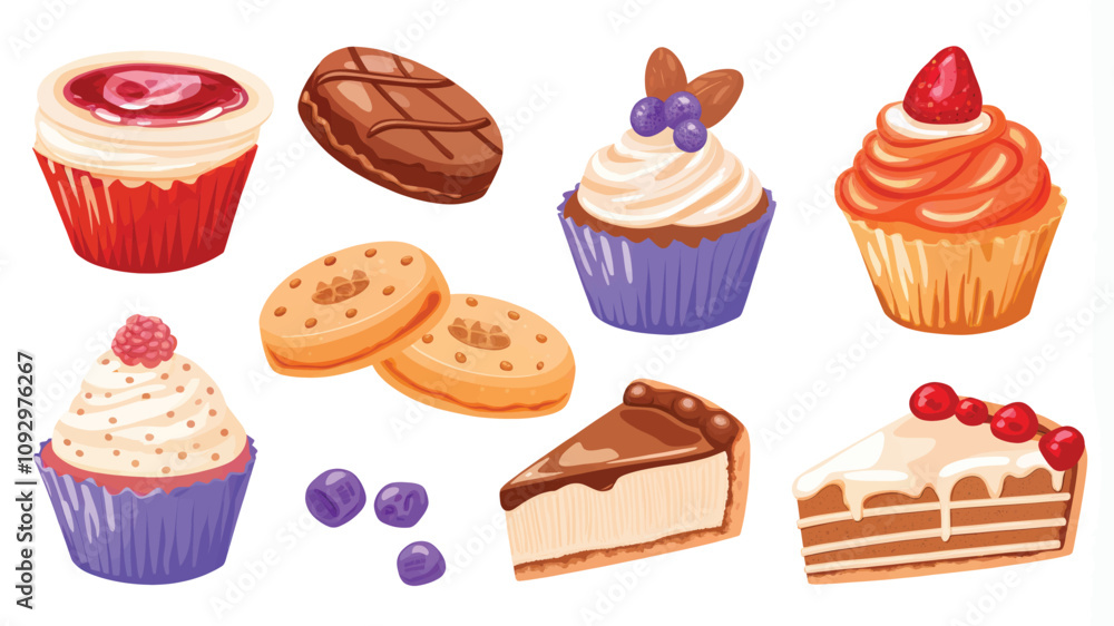 Cupcake vector set. Cupcake dessert with cream and berries. Cupcake vector set. Cupcake dessert with cream and berries.