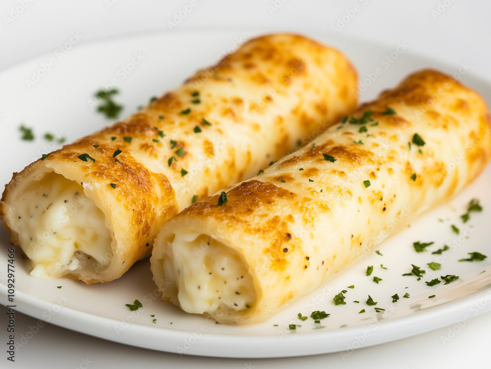 Traditional Cheese Blini Rolled and Served on a White Plate, Garnished with Herbs – Authentic Cuisine High-Quality Traditional Cheese Blini Rolled and Served on a White Plate, Garnished with Herbs – Authentic Cuisine High-Quality