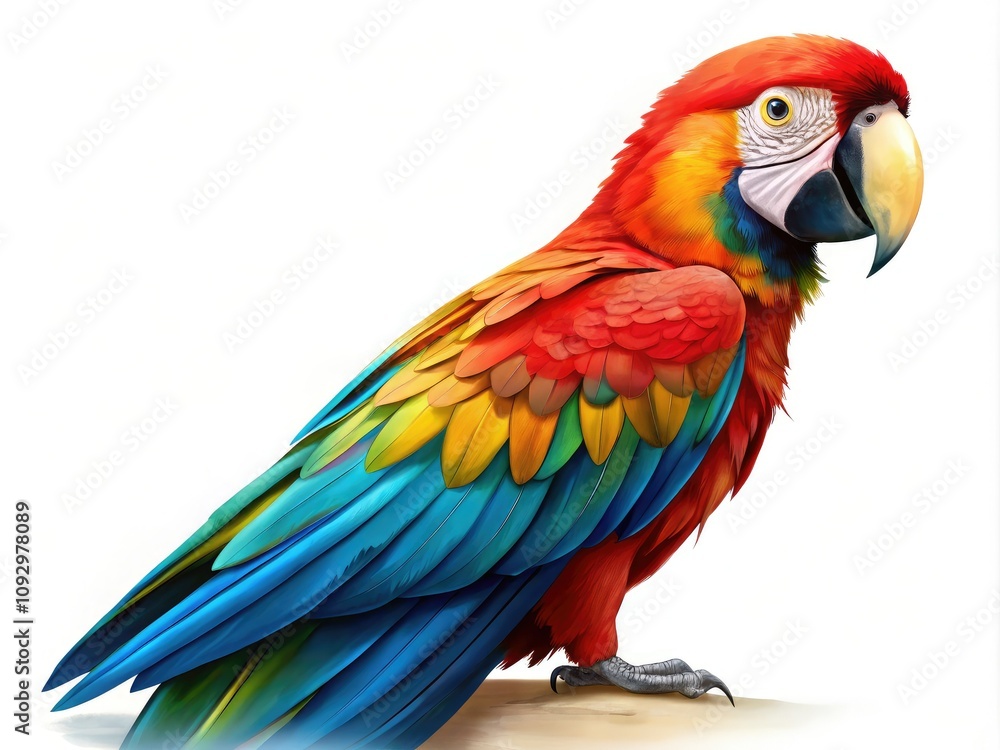 Colorful parrot isolated on a white background, ideal for nature themes. Perfect for creative projects, illustrations, and stock photography with ample space for text. Colorful parrot isolated on a white background, ideal for nature themes. Perfect for creative projects, illustrations, and stock photography with ample space for text.