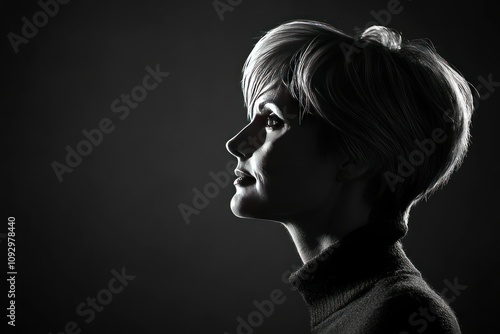 Elegant Profile Silhouette in Black and White