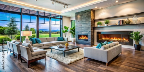 Contemporary Home Interior with Electric Fireplace and Minimalist Decor - Sleek Furniture in Modern Living Space