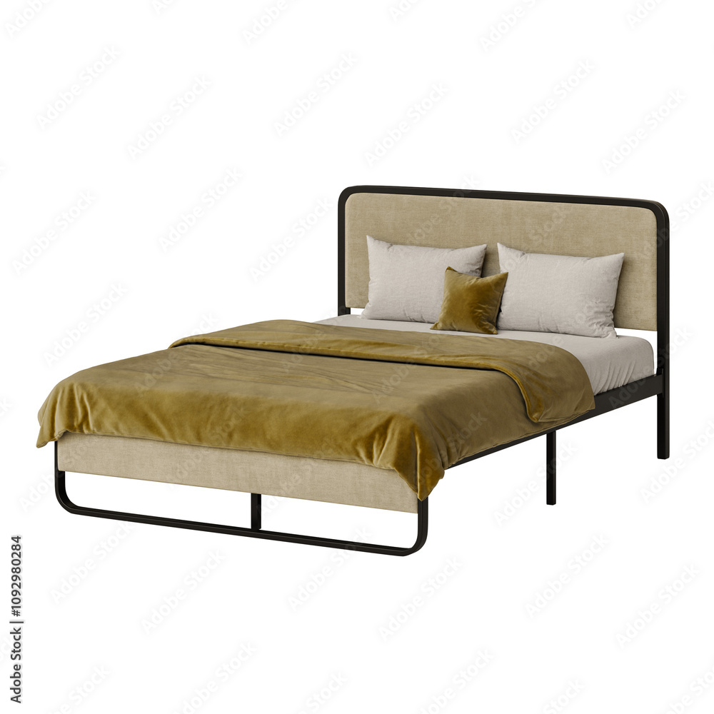 Obraz premium A bed with a yellow comforter and white pillows