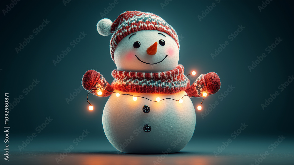 Illustration of snowman in scarf, character, mascot, banner with copy space, Happy New Year and Merry Christmas Illustration of snowman in scarf, character, mascot, banner with copy space, Happy New Year and Merry Christmas