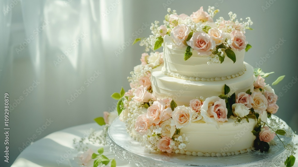 Elegant Wedding Cake with Floral Decorations Elegant Wedding Cake with Floral Decorations