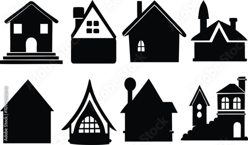 House silhouette icons set design. Home button icons set. Home page icon. Simple house symbols. Building icon