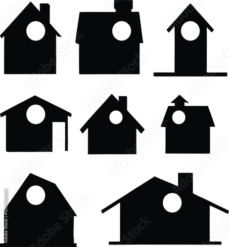 House silhouette icons set design. Home button icons set. Home page icon. Simple house symbols. Building icon