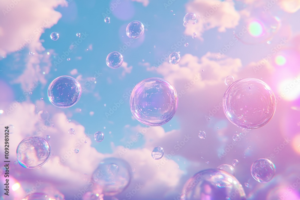 Colorful Bubbles Floating in a Dreamy Sky Colorful Bubbles Floating in a Dreamy Sky