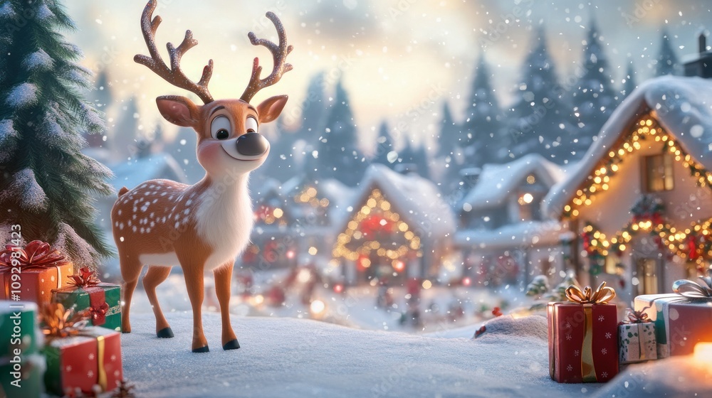 Festive Reindeer in a Winter Wonderland Scene Festive Reindeer in a Winter Wonderland Scene