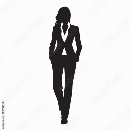 Silhouette of a Woman with Flowing Hair Isolated White