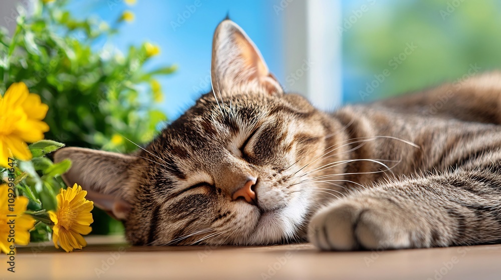 A domestic cat contentedly curled up and napping in a cozy sunbeam on a hardwood floor creating a tranquil relaxed and soothing indoor scene A domestic cat contentedly curled up and napping in a cozy sunbeam on a hardwood floor creating a tranquil relaxed and soothing indoor scene